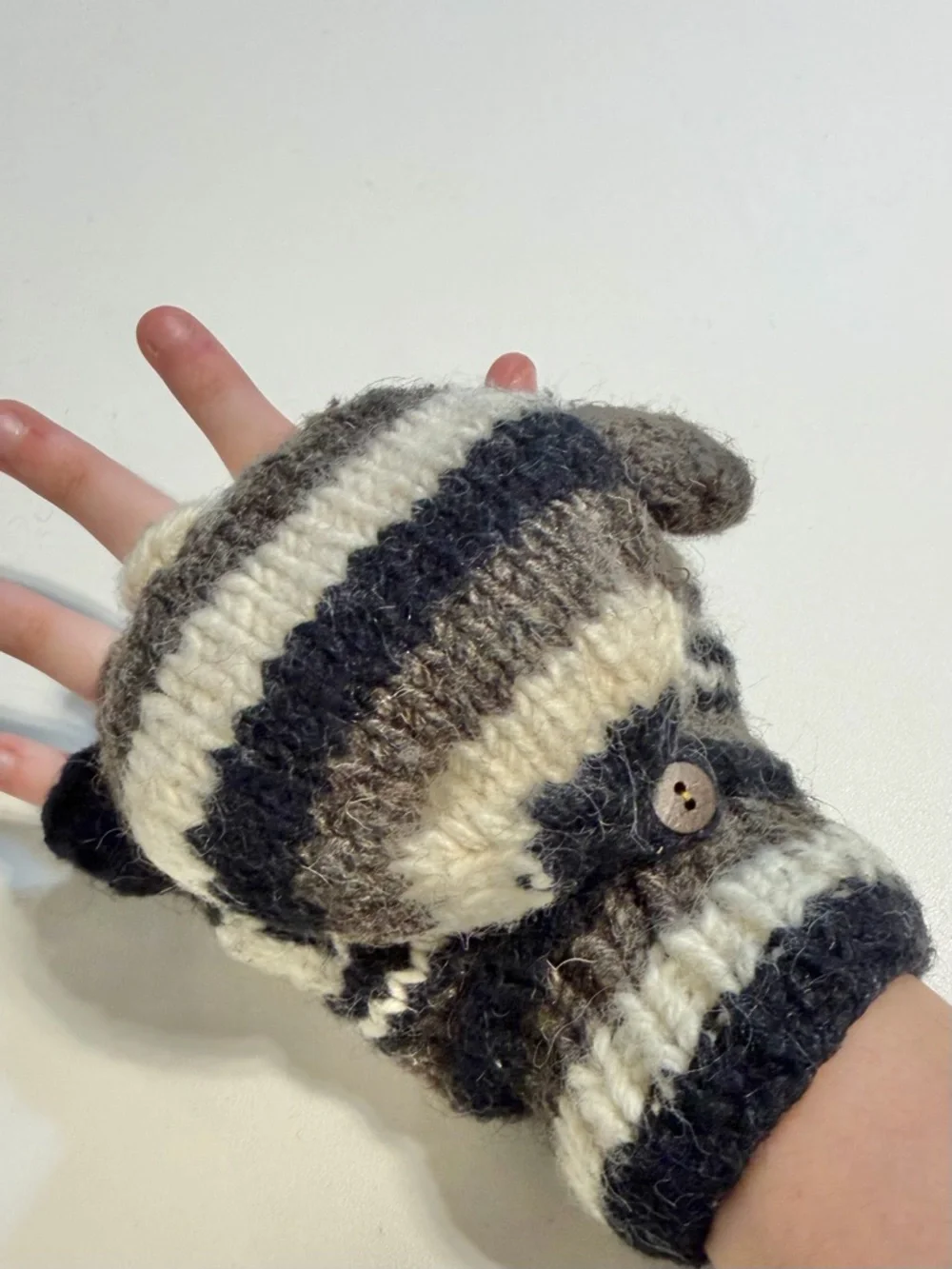 Wool Himalayan Nordic mittens fingerless gloves convertible glomitts flap button
